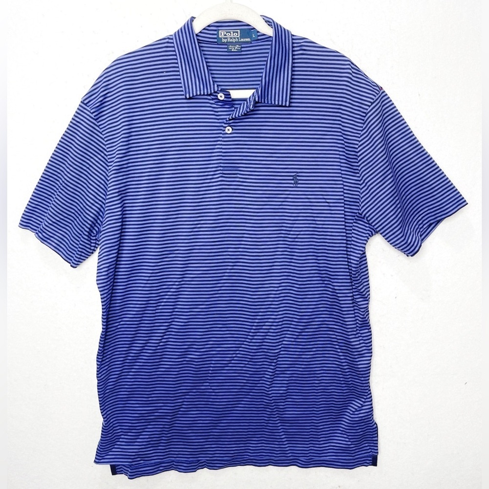 Polo Ralph Lauren 100% Pima Cotton Striped Polo Vintage Size Large Preppy Blue.
